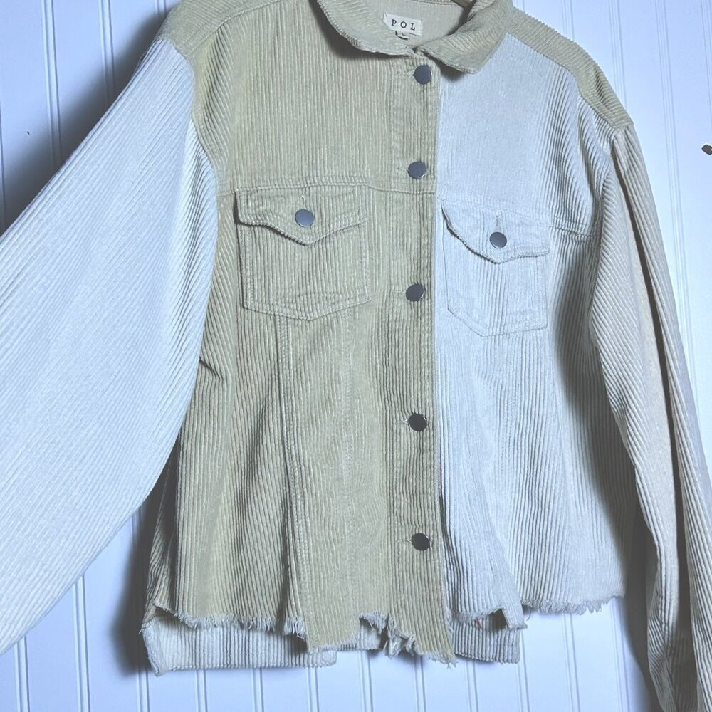 POL Beige Corduroy Distressed Jacket Size Large Casual Two-Tone Color - Picture 3 of 8